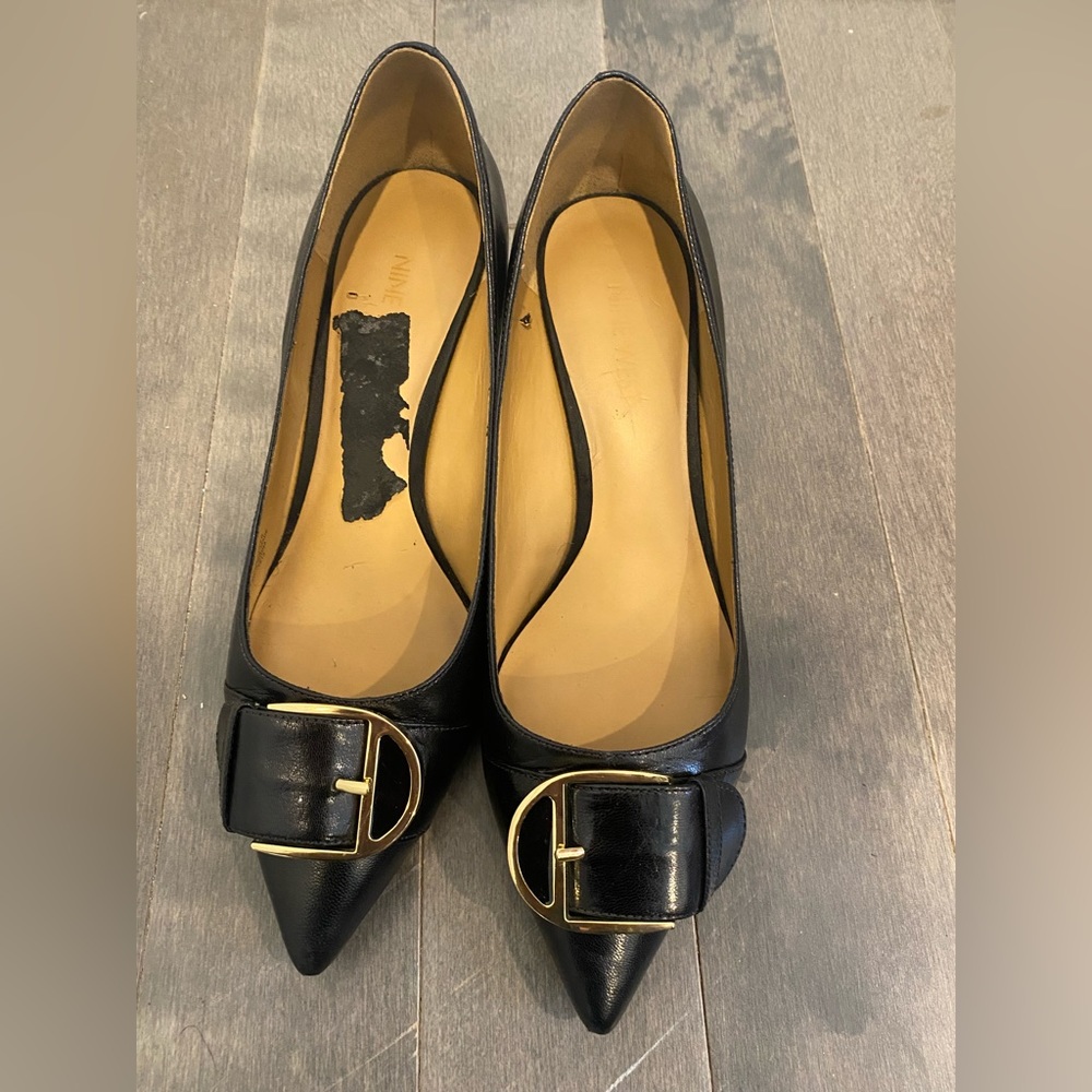 Nine West Black Pumps with Gold Buckle Accent